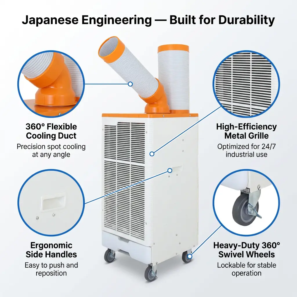 OEM Orange White Japanese Style 3 Min Rapid Cooling Spot Cooler Industrial Air Conditioner for Metalworking Workshop OEM Orange White Japanese Style 3 Min Rapid Cooling Spot Cooler Industrial Air Conditioner for Metalworking Workshop