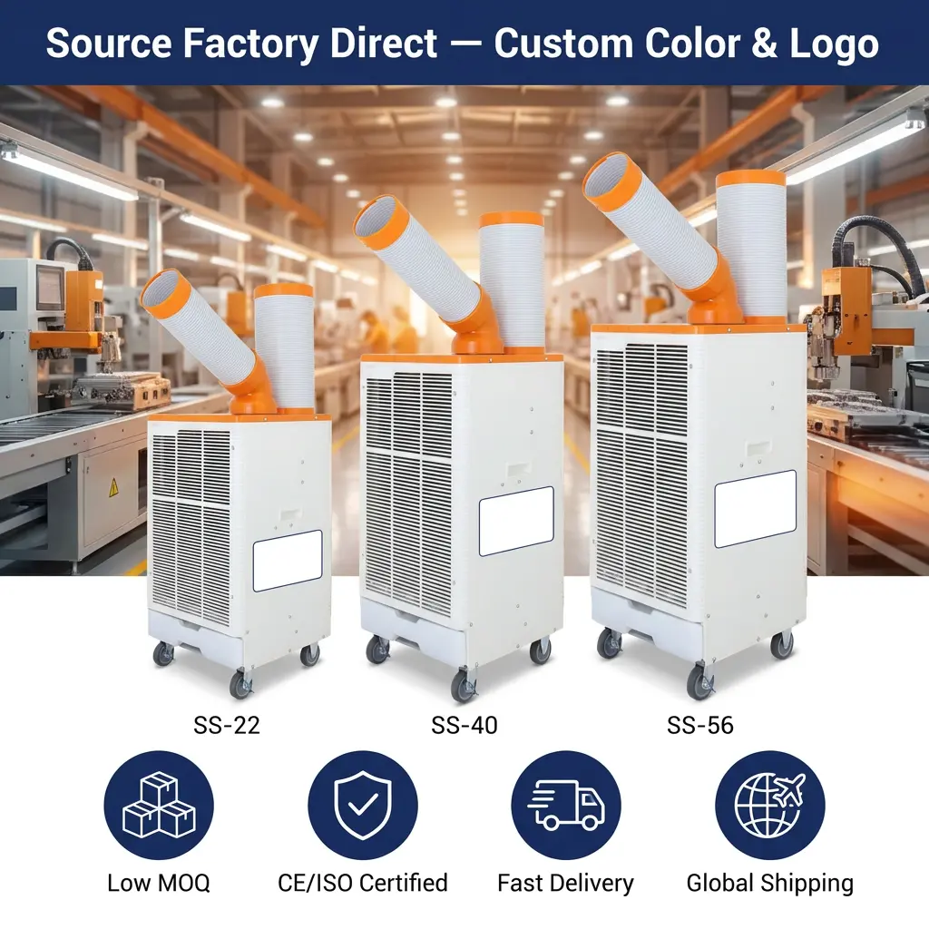 OEM Orange White Japanese Style 3 Min Rapid Cooling Spot Cooler Industrial Air Conditioner for Metalworking Workshop