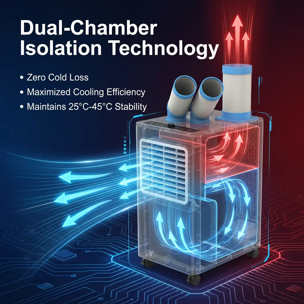 OEM White Metal Body 24 7 Dual Duct Cold Heat Isolation Portable Spot Cooler Industrial Air Conditioner for Workshop