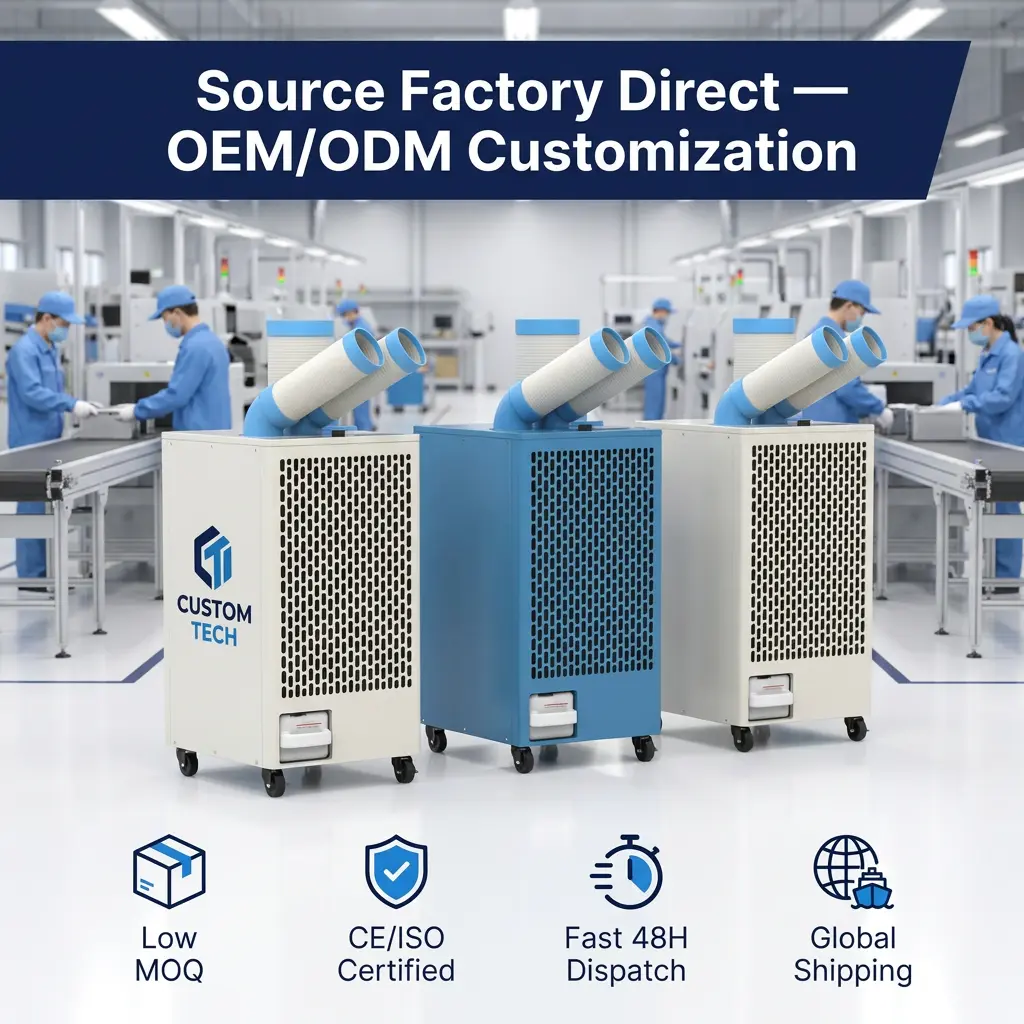 OEM White Metal Body 24 7 Dual Duct Cold Heat Isolation Portable Spot Cooler Industrial Air Conditioner for Workshop