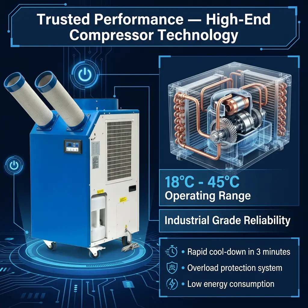 OEM 14L Large Tank 2700W Power 9300BTU Rotary Compressor Portable Spot Cooler Industrial Air Conditioner for Workshop OEM 14L Large Tank 2700W Power 9300BTU Rotary Compressor Portable Spot Cooler Industrial Air Conditioner for Workshop