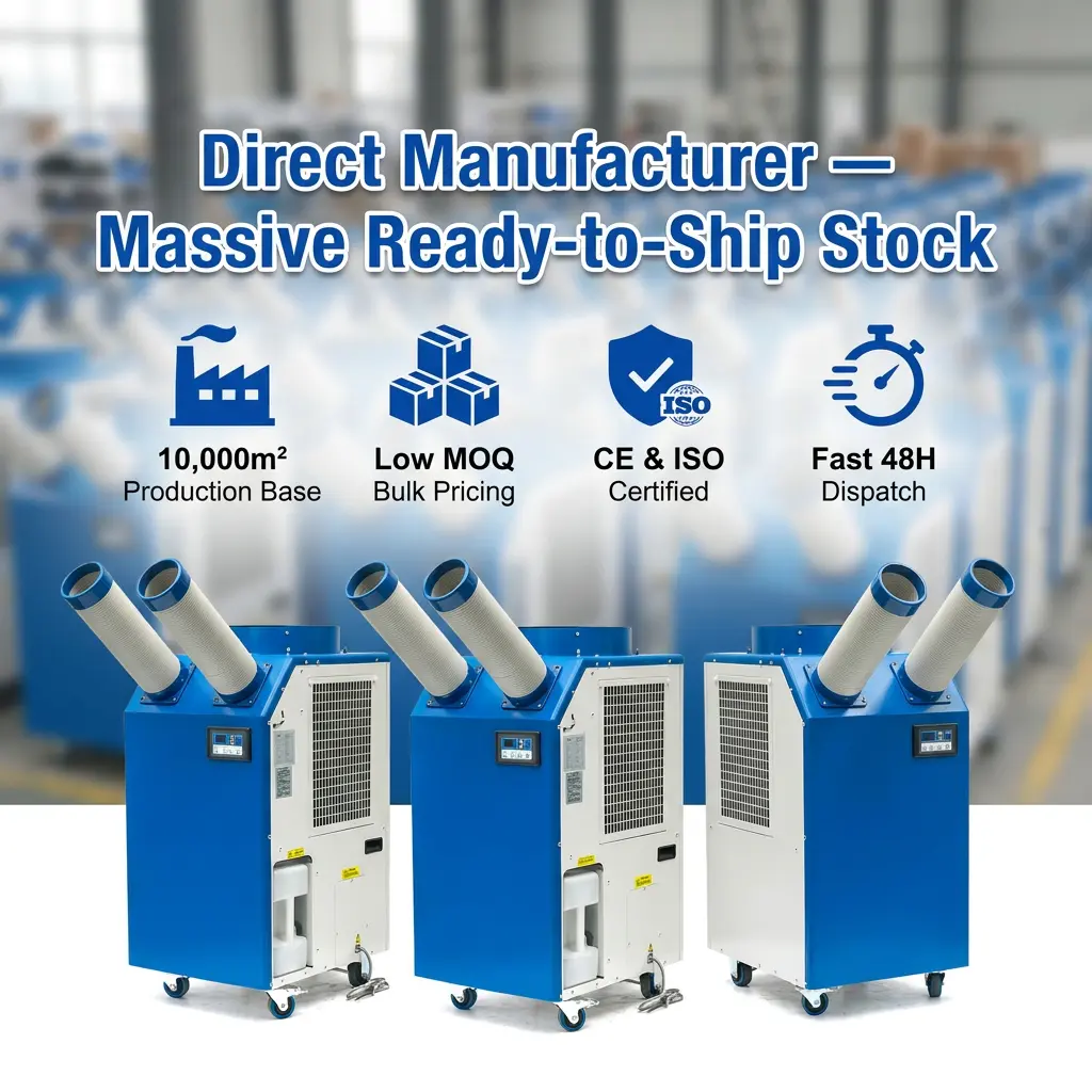 OEM 14L Large Tank 2700W Power 9300BTU Rotary Compressor Portable Spot Cooler Industrial Air Conditioner for Workshop