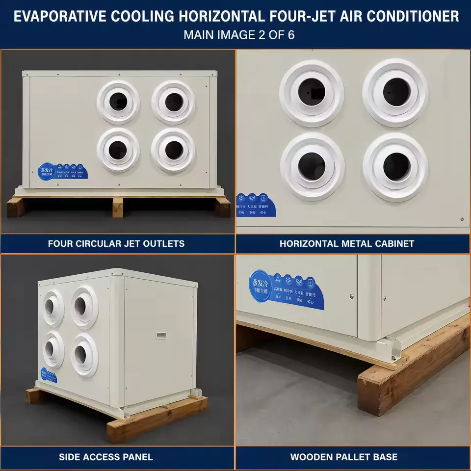 Custom 380V 50Hz Horizontal Cooling Unit with Four Circular Jet Outlets for Warehouse Industrial Air Conditioning