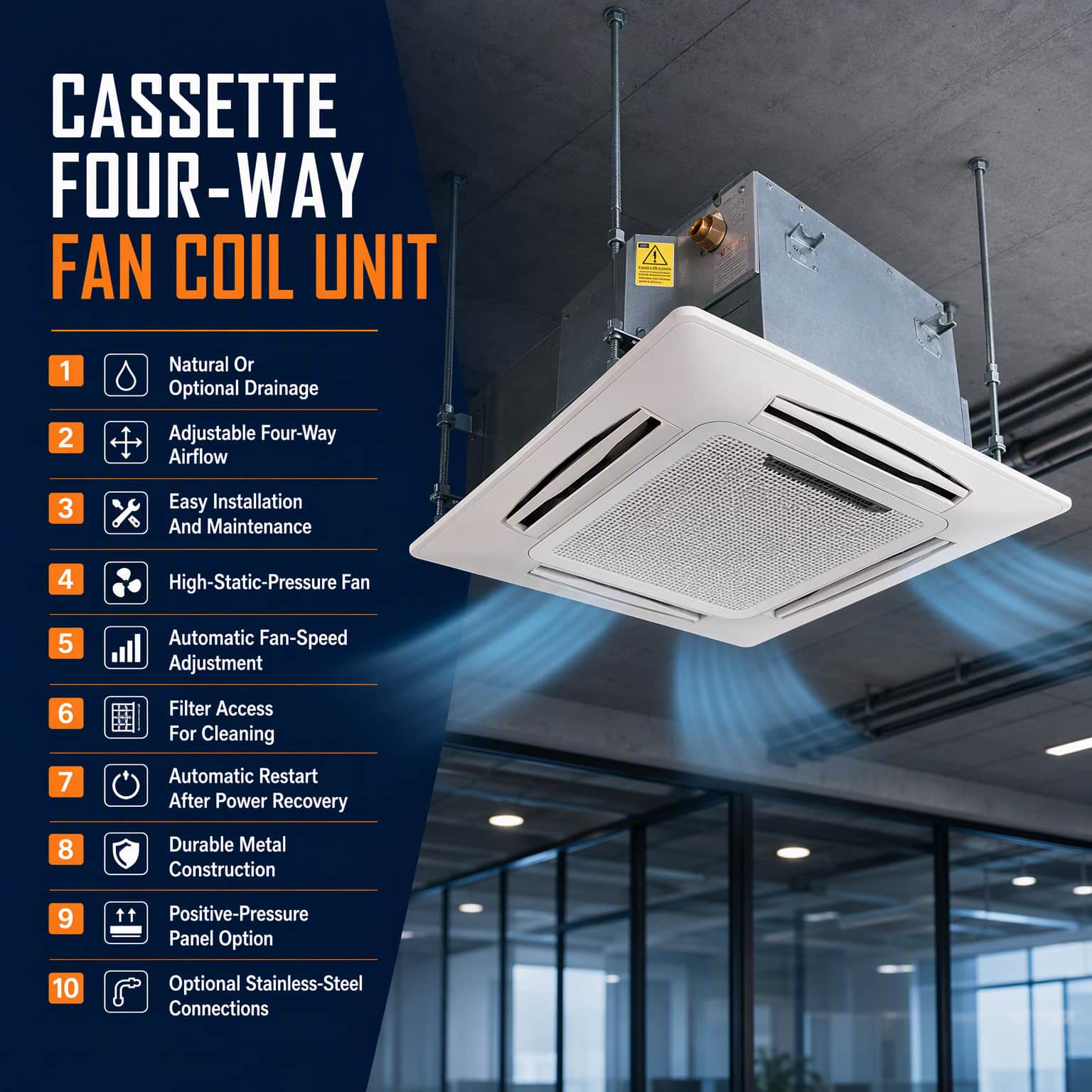 4-Way Ceiling Cassette Fan Coil Unit