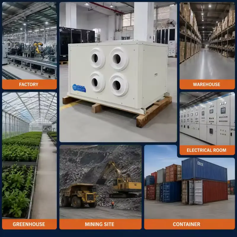 Custom 380V 50Hz Horizontal Cooling Unit with Four Circular Jet Outlets for Warehouse Industrial Air Conditioning