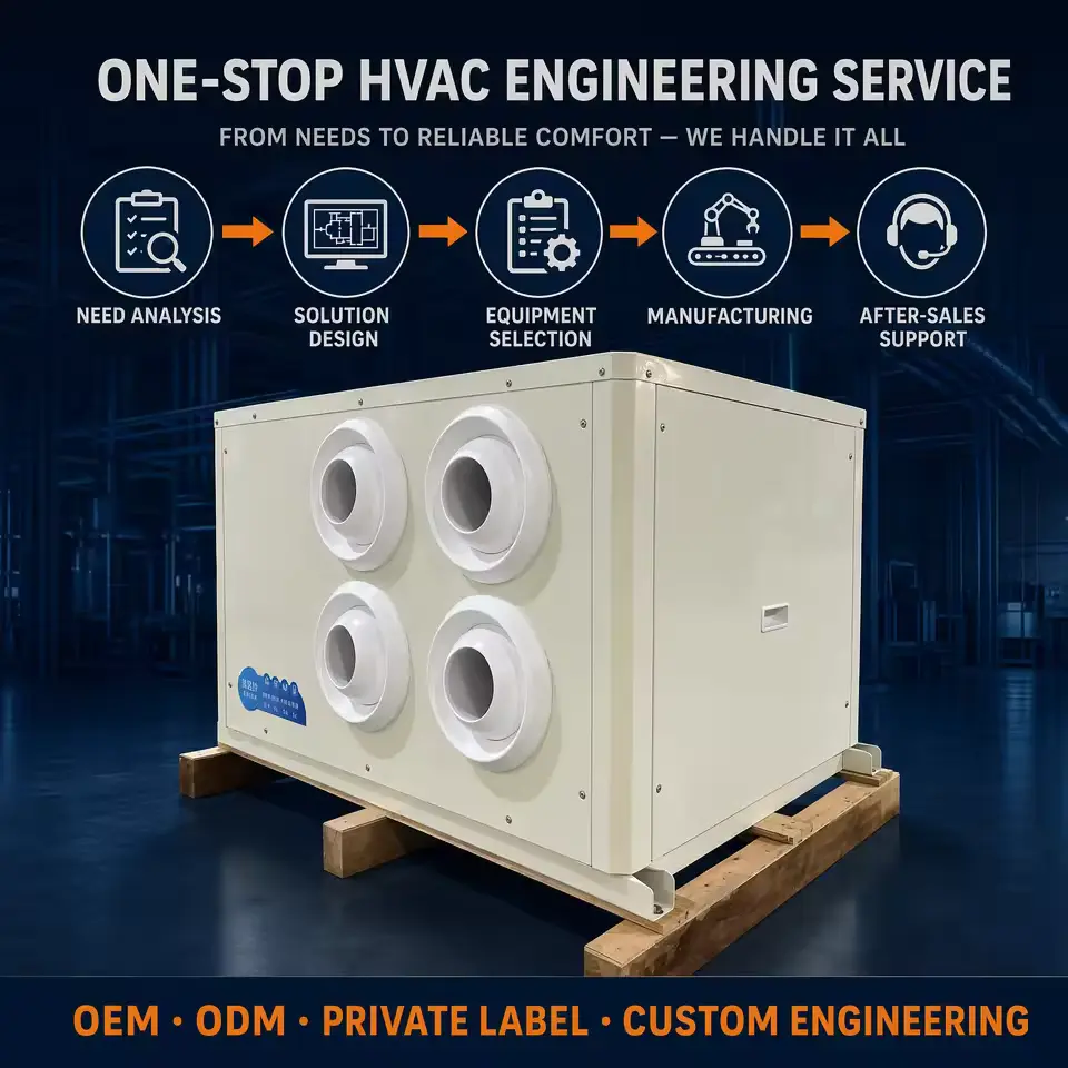 Custom 380V 50Hz Horizontal Cooling Unit with Four Circular Jet Outlets for Warehouse Industrial Air Conditioning