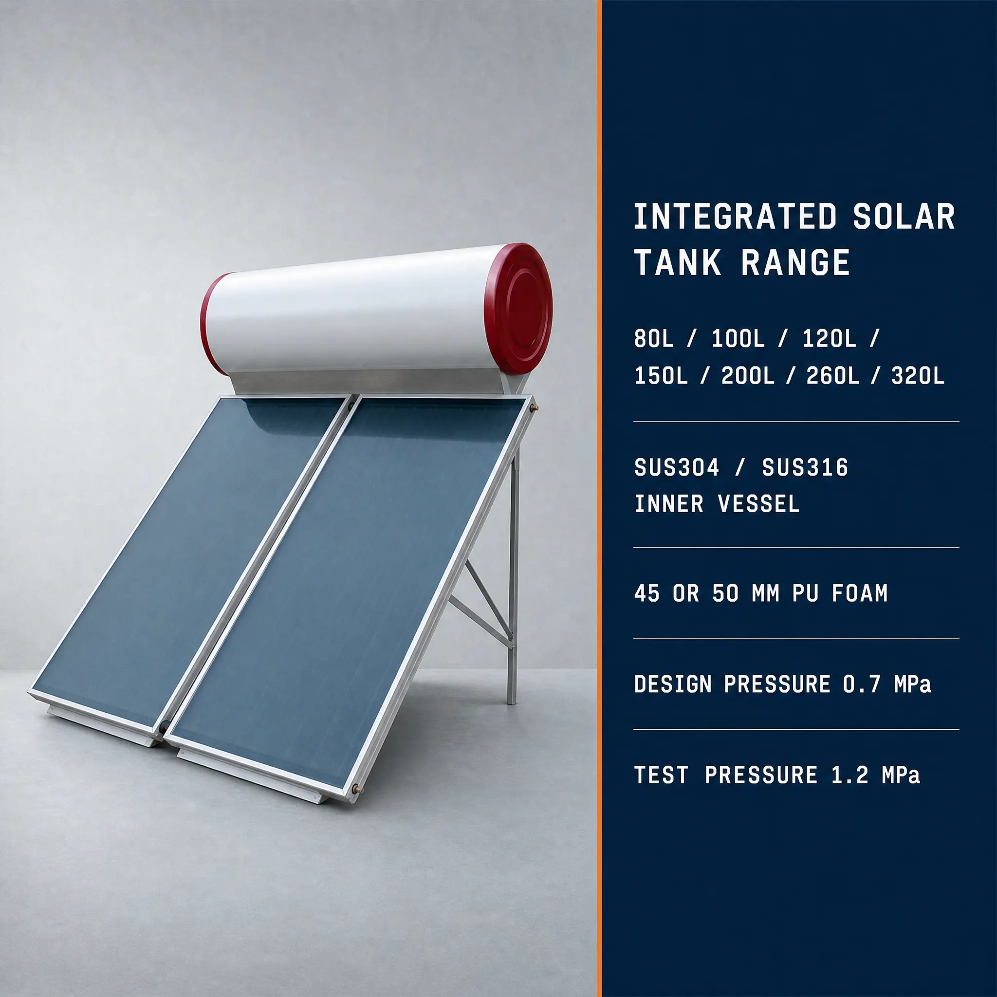 Direct Indirect Heating Forms With Metal Support Frame For Rooftop Project Installation Integrated Solar Hot Water Tank