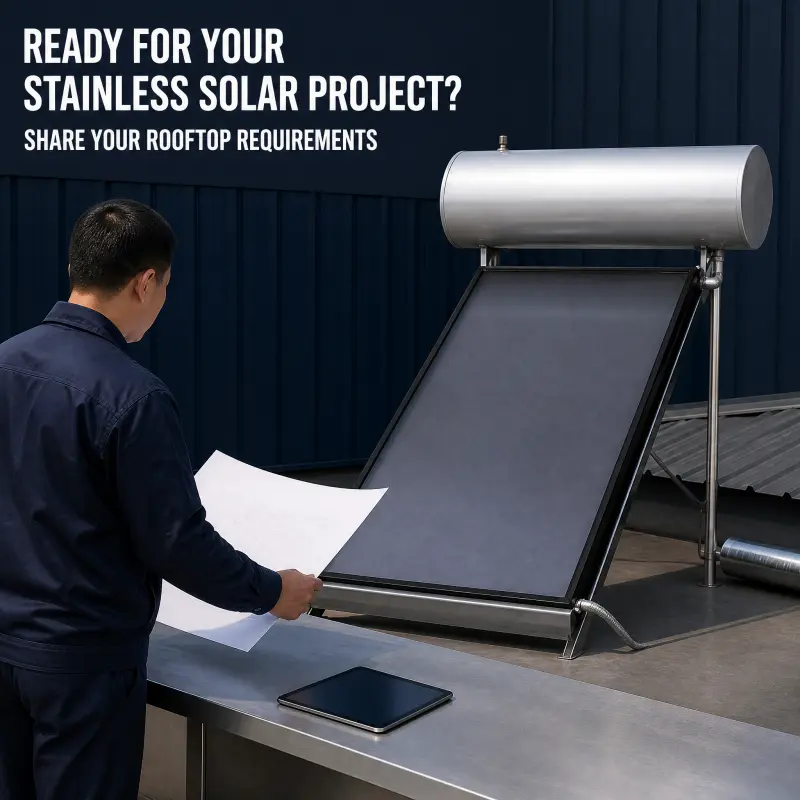 Rooftop Flat Plate Collector System With Horizontal Cylinder For Commercial Use Stainless Steel Solar Hot Water Tank