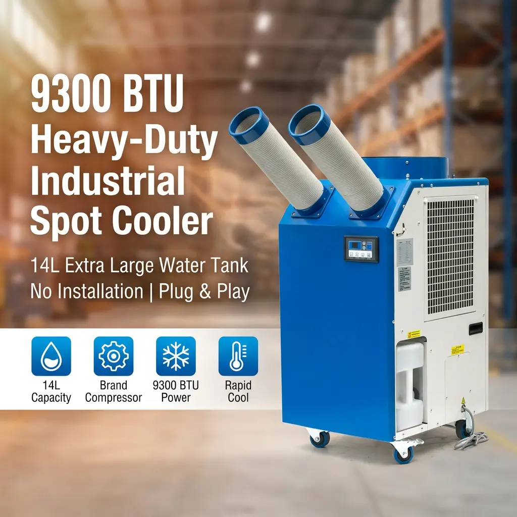 OEM 14L Large Tank 2700W Power 9300BTU Rotary Compressor Portable Spot Cooler Industrial Air Conditioner for Workshop OEM 14L Large Tank 2700W Power 9300BTU Rotary Compressor Portable Spot Cooler Industrial Air Conditioner for Workshop