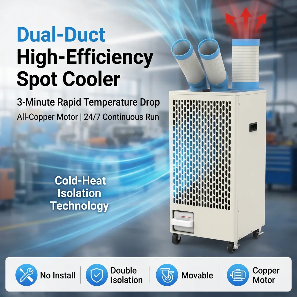 OEM White Metal Body 24 7 Dual Duct Cold Heat Isolation Portable Spot Cooler Industrial Air Conditioner for Workshop OEM White Metal Body 24 7 Dual Duct Cold Heat Isolation Portable Spot Cooler Industrial Air Conditioner for Workshop